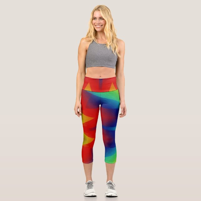 Capris, ein trendiger, vielfarbiger Stoffmuster Capri Leggings (Vorderseite)