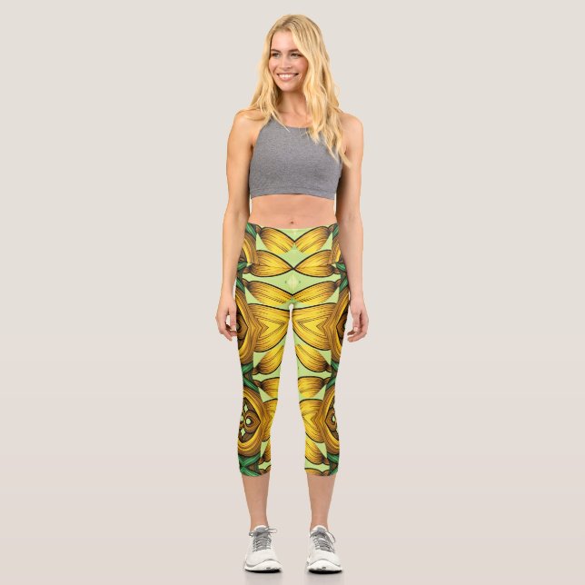 Capris, ein trendiger, vielfarbiger Stoffmuster Capri Leggings (Vorderseite)
