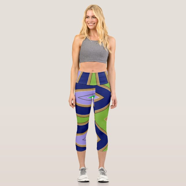 Capris, ein trendiger, vielfarbiger Stoffmuster Capri Leggings (Vorderseite)