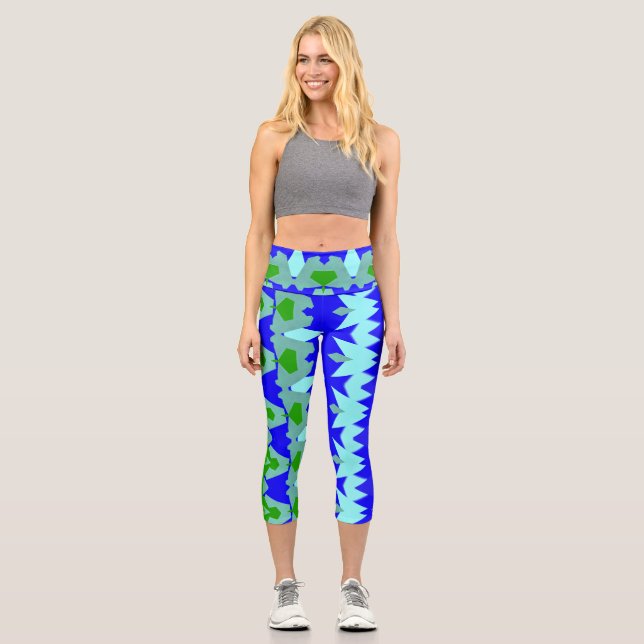 Capris, ein trendiger, vielfarbiger Stoffmuster Capri Leggings (Vorderseite)