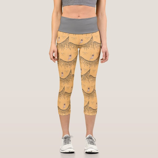 Capris mit Girl auf Swing in Gold und Schwarz (Vorderseite)