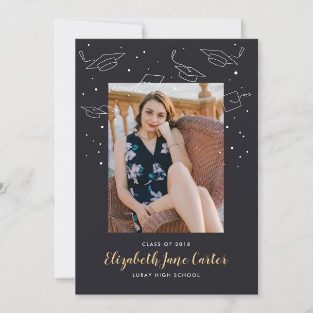 Caps und Confetti Abschluss Ankündigung (Vorderseite)