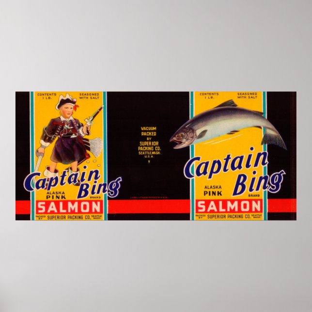 Captain Bing Brand Lachs Label- Seattle, WA Poster (Vorne)