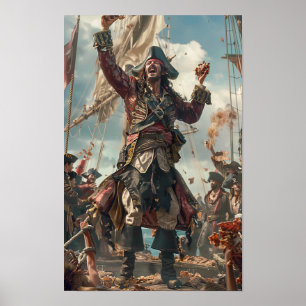 Captain Blackbeard Pirate Ship Fotorealistische Po Poster