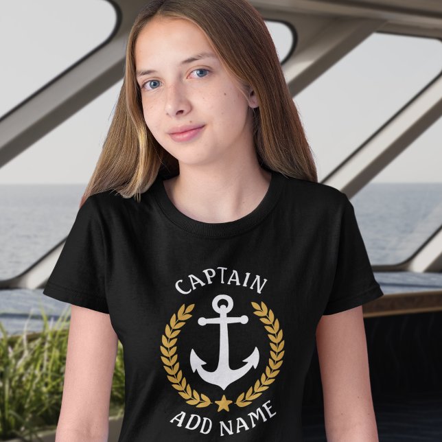 Captain Boat Name Anchor Gold Laurel Verlasse Lila T-Shirt (Von Creator hochgeladen)