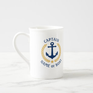 Captain Boat Name Anchor Gold Style Laurel Marine Prozellantasse