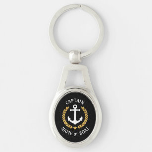 Captain Boat Name Anchor Gold Style Laurel Metal Schlüsselanhänger