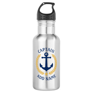Captain Boat Name Anchor Gold Style Laurel Star Edelstahlflasche