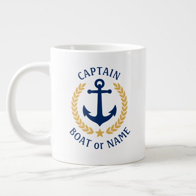 Captain Boat Name Anchor Gold Style Laurel Star Jumbo-Tasse (Links)