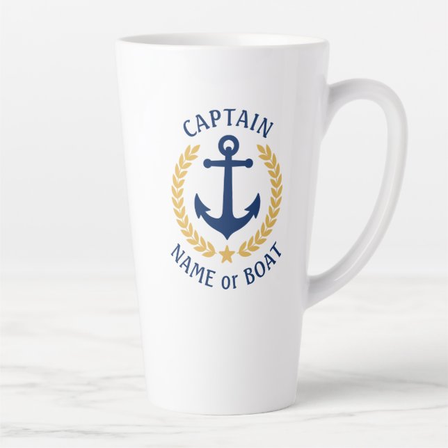 Captain Boat Name Anchor Gold Style Laurel Star Milchtasse (Rechts)