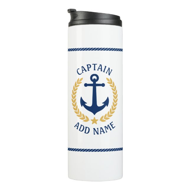 Captain Boat Name Anchor Gold Style Laurel Star Thermosbecher (Nach rechts gedreht)