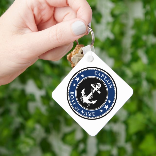 Captain Boat Name Anchor Stars Rope Foto Zurück Schlüsselanhänger (Hand)