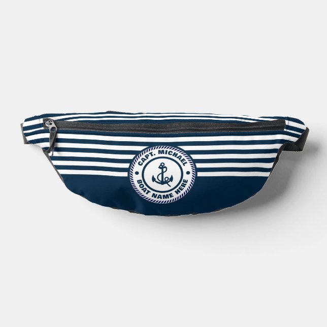 Captain Boat Name Nautical Anchor Blau weiß Bauchtasche (Ablage )