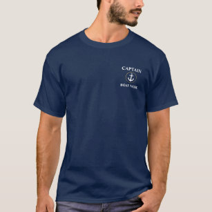 Captain Boat Name Nautical Anchor Blue Gold T-Shirt