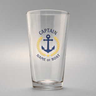 Captain Boat Name Nautical Anchor Gold Laurel Star Glas