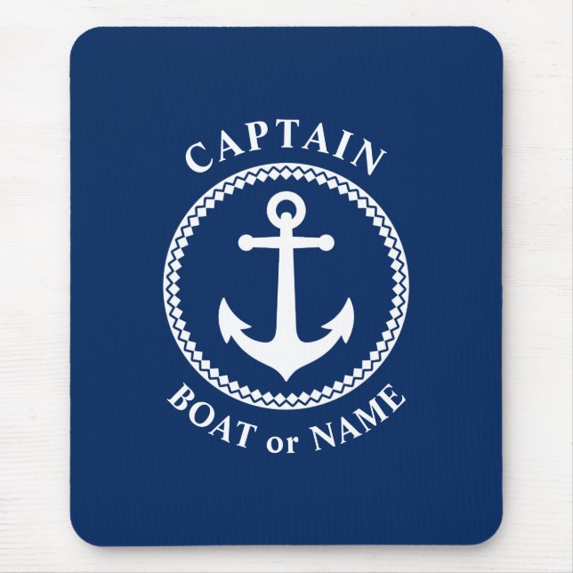 Captain Boat oder Name Navy Blue Anchor Mousepad (Vorne)