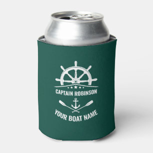 Captain Bootname Nautical Anchor Oars Helm Green Dosenkühler