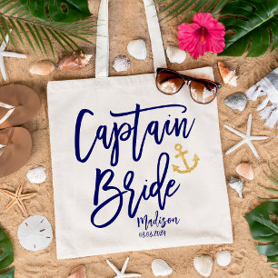Captain Bride   Moderne Blaue Kalligrafie Tragetasche