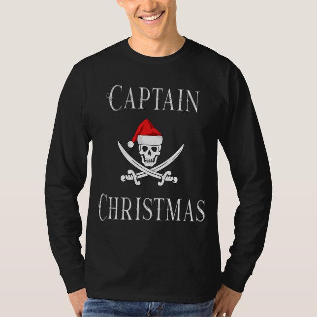 Captain Christmas Holiday Pirate Skull Weihnachtsm T-Shirt (Vorderseite)