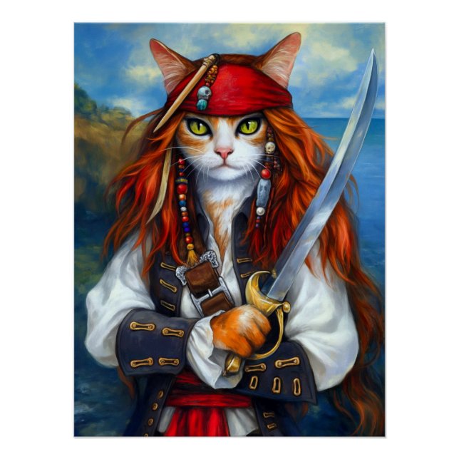 Captain Claws of the Azure Sea | Pirate Cat Poster (Vorderseite)