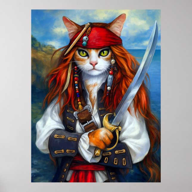Captain Claws of the Azure Sea | Pirate Cat Poster (Vorne)