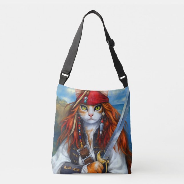 Captain Claws of the Azure Sea | Pirate Cat Tragetaschen Mit Langen Trägern (Vorderseite)
