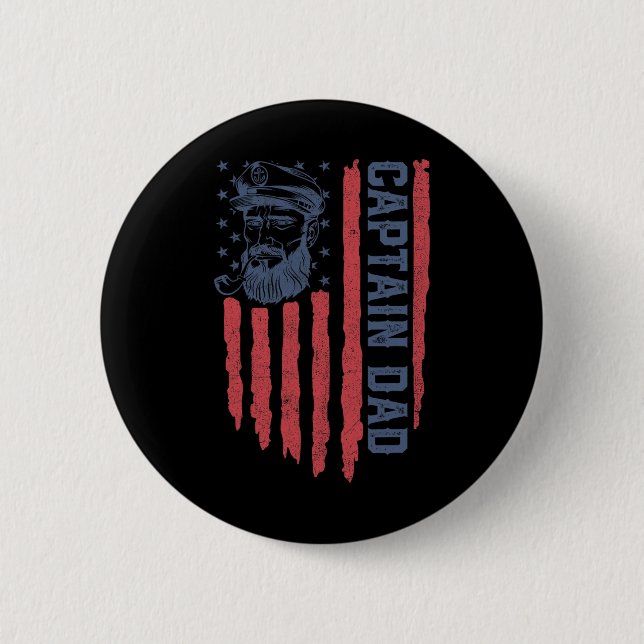 Captain Dad American Flag Funny Pontoon Boating 4t Button (Vorderseite)