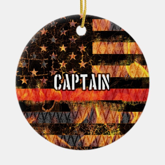 Captain Firefighter Flag Keramik Ornament (Vorne)