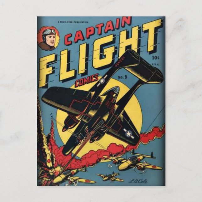 Captain Flight Vintages Goldenes Comic Postkarte (Vorderseite)