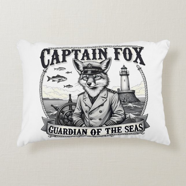 Captain Fox Guardian of Seas Nautical Design Dekokissen (Vorderseite)