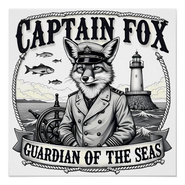 Captain Fox Guardian of Seas Nautical Design Poster (Vorderseite)