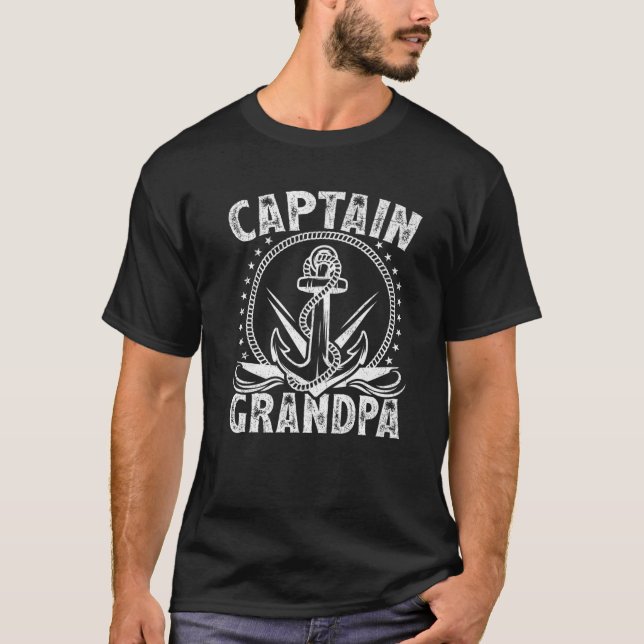 Captain Grandpa Pontoon Boat Lake Sailor Fischen B T-Shirt (Vorderseite)