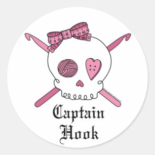 Captain Hook Skull & Crochet Hooks (Rosa) Runder Aufkleber