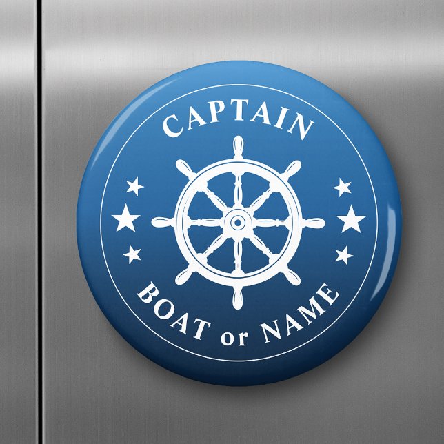 Captain Ihr Boot Name Schiff Wheels Helm Blue Fade Magnet (Von Creator hochgeladen)