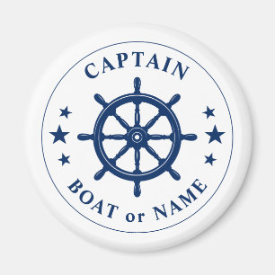 Captain Ihr Boot Name Schiff Wheels Helm Navy Whit Magnet