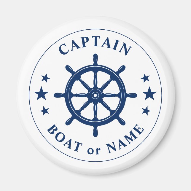 Captain Ihr Boot Name Schiff Wheels Helm Navy Whit Magnet (Vorne)