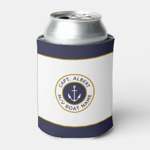 Captain Ihr Name White Blue Anchor kann Cooler Dosenkühler