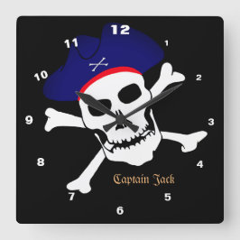 Captain Jack & Pirates Flag, Skull House / Boot Quadratische Wanduhr