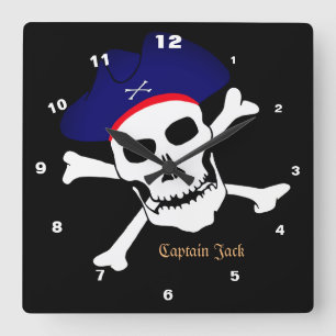 Captain Jack & Pirates Flag, Skull House / Boot Quadratische Wanduhr