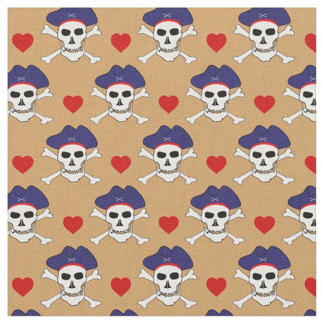 Captain Jack, Skull & Red Heart /Pirates Fabric Stoff (Nahaufnahme)