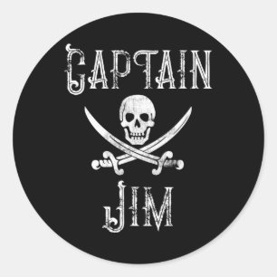 Captain Jim Vintag Personalisiert Pirate Skull Boa Runder Aufkleber
