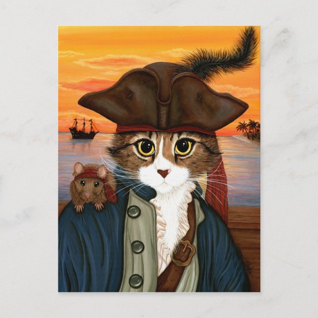 Captain Leo, Pirate Cat & Rat Fantasy Art Postcard Postkarte (Vorderseite)