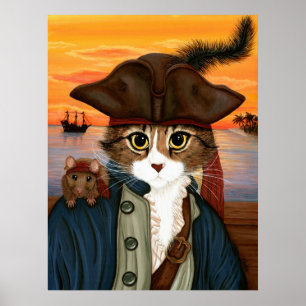 Captain Leo, Pirate Cat & Rat Fantasy Art Poster