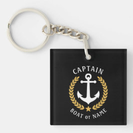 Captain Name Anchor Gold Laurel Picture Back Black Schlüsselanhänger