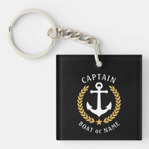 Captain Name Anchor Gold Laurel Picture Back Black Schlüsselanhänger