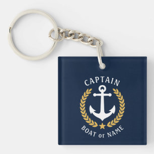 Captain Name Anchor Gold Laurel Picture Back Blue Schlüsselanhänger