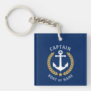 Captain Name Anchor Gold Laurel Picture Back Navy Schlüsselanhänger