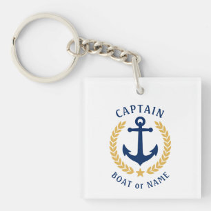 Captain Name Anchor Gold Laurel Picture Back White Schlüsselanhänger