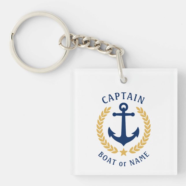 Captain Name Anchor Gold Laurel Picture Back White Schlüsselanhänger (Vorderseite)