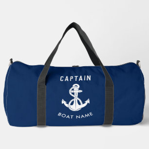 Captain Nautical Anchor Navy Blue Boat Name Custom Duffle Bag